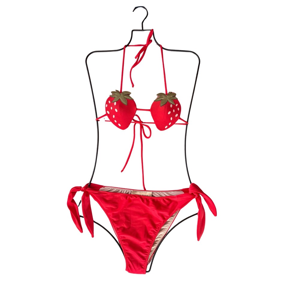 Adriana Degreas Red Strawberry Bikini Set Two Piece Swimsuit Rare Brazil NWOT S